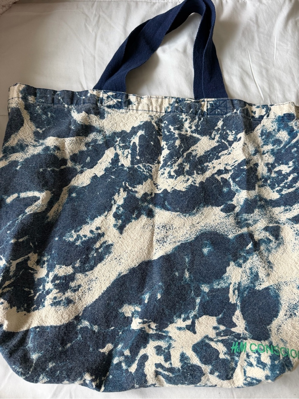 H&M Navy and Cream Abstract Canvas Tote